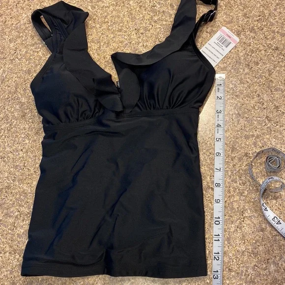 NWT DKNY Black 2 Piece Tankini Removable Soft Cups Small Full Coverage Bottom - Picture 11 of 15